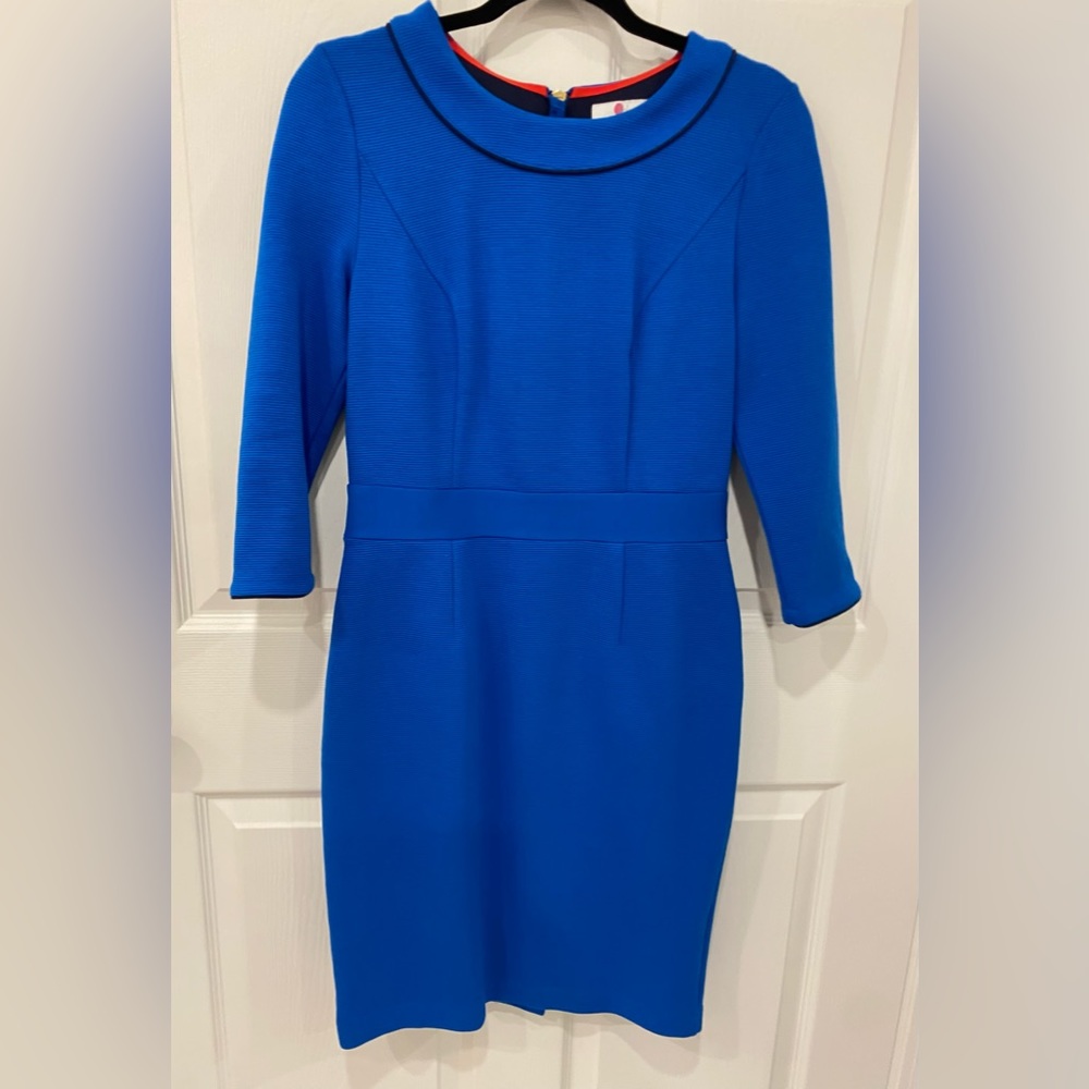 Boden royal blue 3/4 sleeved Ottoman ribbed midi pencil sheath dress